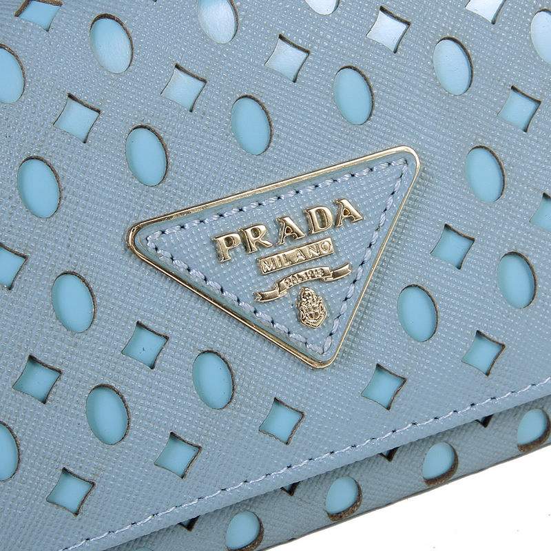 Knockoff Prada Real Leather Wallet 1141 light blue - Click Image to Close